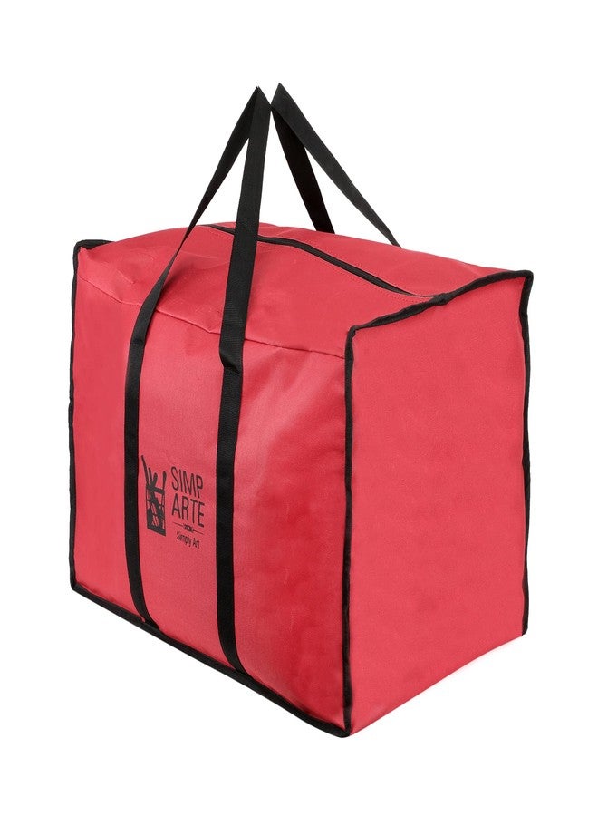 SIMPARTE Big Nylon Underbed Storage Bag Pack of 3 for Clothes, Comforters, Blankets, Toys, Books & Stationery - Moisture Proof Organizer with Zippered Closure & Strong Handle (Red, 57 x 38 x 35 cm) - Image 2